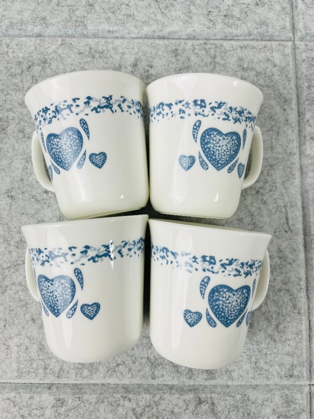 Vintage Corning USA Blue Heart Milk Glass Flared Coffee Mugs Set of 4 - Picture 2 of 9